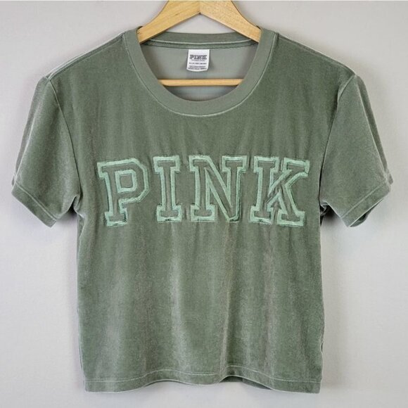 Pink victoria's secret velour short sleeve top green XS - Picture 8 of 8
